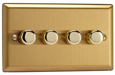 Varilight JBDP254 V-Pro Dimmer, Classic Brushed Brass, 120w Max, 4-Gang, 2-Way