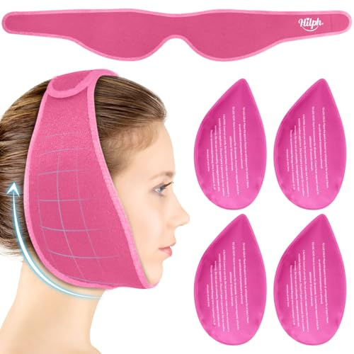 Hilph Wisdom Zahn-Eisbeutel Kopfwickel mit 4 Gel-Eisbeutel für Gesicht, Oralchirurgie, Schmerzlinderung für TMJ, verbesserter großer Kiefer-Eisbeutel für Zahnextraktion, Tonsillektomie-Erholung, Zähne