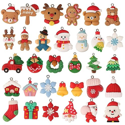 32Pz Pendenti Ciondoli Natalizi Resina, Mini Ornamenti, Miniature Decorazioni Albero di Natale, Artigianato Creazione Gioielli Braccialetti Portachiavi Mestieri Fai da Te