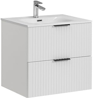 Lomadox Waschtisch 61cm mit Keramik-Waschbecken, weiß, Front gerillt