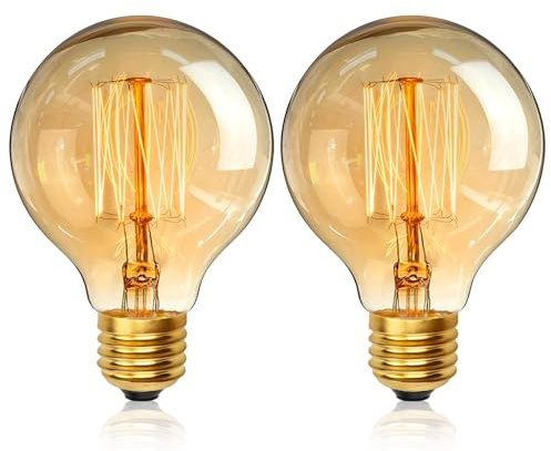YUNRRD Vintage Edison Light Bulbs,E27 Dimmable Screw Edison Bulbs,40w Incandescent Light Bulb,Retro Filament Lamp Warm White Bulb G80 220V,Pack of 2