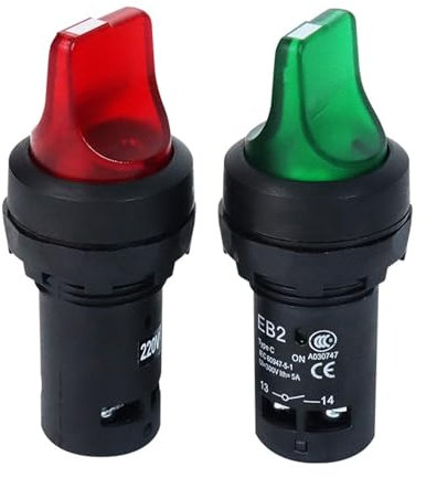 XIBANY EB2 Drehknopf Lichtschalter EIN Aus 12 V 220 V Selbstsichernde, verriegelnde Leistungswahlschalter mit Fixierung 2/3 Positionen 1 Stück (Color : Latching-Green, Size : 1NO1NC_3 Position_12V)