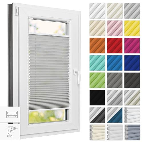 Estika Plissee mit Bohren 50 cm x 100 cm - Hellgrau - Rollos für Fenster, Jalousien Fenster für innen, Raffrollo, Fenster plissee