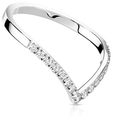 beyoutifulthings Damen-Ring V-Design Silber Zirkonia Clear Chirurgenstahl 2-mm breit Band-Ring Motiv-Ring Herren-Ring 52 (16,6)