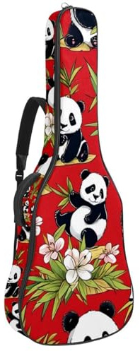 Akustikgitarrentasche für 40/41/42 Zoll Gitarren wasserdichte Gigbag mit Schutzschicht Cute Panda auf Rot, mehrfarbig, 42.9x16.9x4.7 in, Gitarrentasche