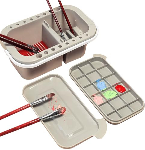 Uskerb 3 in 1 Oil Paint Brush Cleaner Pot - Watercolor Rinse Bucket, Paint Palette, and Brush Holder - Ideal for Artists, Kids, and Beginners