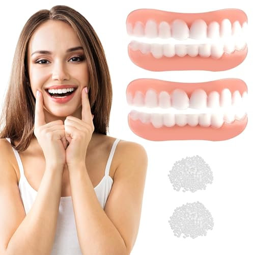 Kosmetische Zahnschiene 2 Paar Zähne Zum Aufstecken, Prothesen Gefälschte Zähne Oben Und Unten, Veneers Provisorischer Zahnersatz, Snap on Zahnprothesen Für Männer & Frauen Schlechte Zähne
