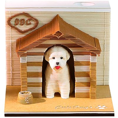 KALWEL Calendrier 3D – Chien – Calendrier 2025 à détacher – Panoramique déchiré à la main – Calendrier artistique 3D – Ornements de bureau créatifs (chien)