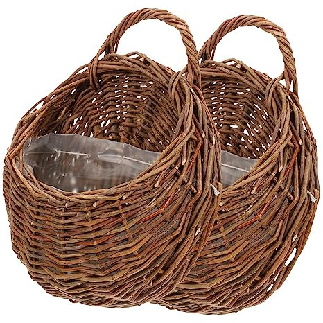 Parliky Cesta Colgante para Macetas De Pared De Mimbre Natural 21 Cm, Set De 2 Unidades para Flores y Plantas, Organizador Decorativo De Almacenamiento Adecuado para Hogar, Baño y Cocina