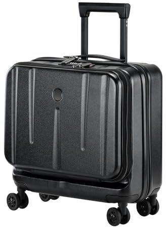 16 Inch Carry On Luggage with 2 Compartments for 14” & 15” Laptop, 16.14*8*17.12” Rolling Briefcase, Lightweight Hardshell ABS+PC Suitcase with Spinner Silent Wheels, for Business Trip, Black