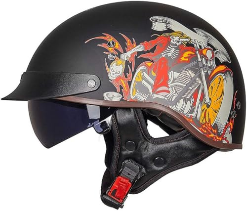 GKCEGHKS Casco A Scodella Scooter Motorino Portatile Mezzi Caschi Jet ECE Omologato retrò Casco Scodella Casco Faccia Aperta retrò Mezzo Casco Scooter Crociera Bicicletta Cromwell Caschi