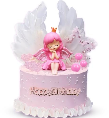 Tortendeko Engel Baby Geburtstag Kuchen Regenbogen Happy Birthday Ästhetisch gekrönte Federtorte, Kuchen Torten Topper für Kinder Mädchen