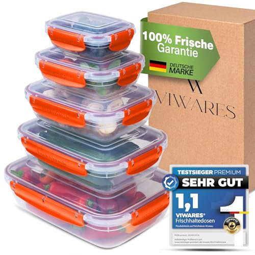 Viwares Frischhaltedosen mit Deckel - 5er Set - Aufbewahrungsbox mit Deckel Küche zur Lebensmittel Aufbewahrung - Praktisches Mikrowellengeschirr - Meal Prep Boxen Frischhaltedosen