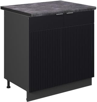 Vicco Spülenunterschrank Fame-Line, Schwarz gestreift, 80 cm, AP Anthrazit, zur Kombination mit weiteren Modulen der Fame-Line Serie