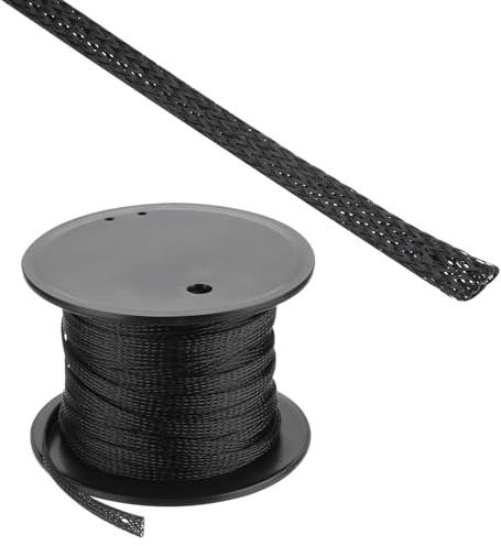 Rebower 100ft PET Expandable Wire Loom 1/4 Inch, PET Braided Wire Sleeving Cable Management Sleeve Tubing [for Audio Video Home Office Cord Protector]-Black