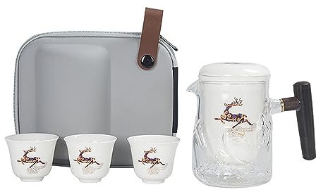 BGFYUSF Ensemble de théière en céramique de Voyage avec sablier à thé， Ensemble de Tasses à thé Chinoises en céramique Anti-brûlure 1 théière 3 Tasses Ensemble de thé，