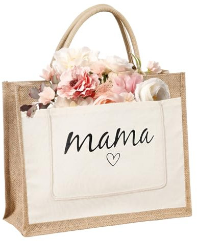 Ksvaye Jutetasche Shopper mama Bag Jute Tasche mama Größe Einkaufstasche Personalisiert Jutebeutel Geschenke für Mama Muttertagsgeschenk 35 x 30 x 14 cm