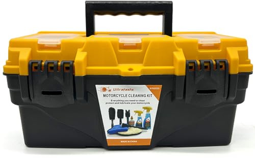 Ultrafashs Motorrad-Reinigungsset, Premium-Pflegeset mit Reiniger 560ml, Kettenreiniger 300ml, Schmiermittel 120ml, Bürsten und Tücher