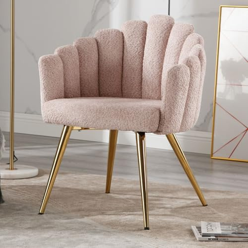 Ya-Home Sessel Kunstfell mit goldenen Metallbeinen gepolsterter Armlehnensessel Polsterstuhl für Wohnzimmer/Schlafzimmer, Rosa