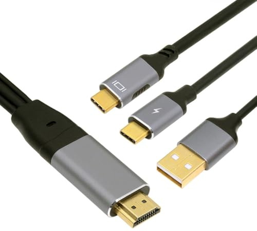 NFHK Cable HDMI a USB C 4k a 60 Hz con fuente de alimentación USB, compatible con pantalla táctil para host conectado a pantalla portátil/gafas VR de 2 m
