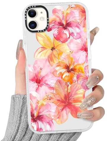 Yoedge Handyhülle für iPhone 11 Hülle mit Hibiskus Blumen Muster | Aesthetic Meerestier Sommer Bunt Design Case Mädchen Geschenk Schutzhülle, Transparent Silikon Kratzfest Cover, Rosa 04