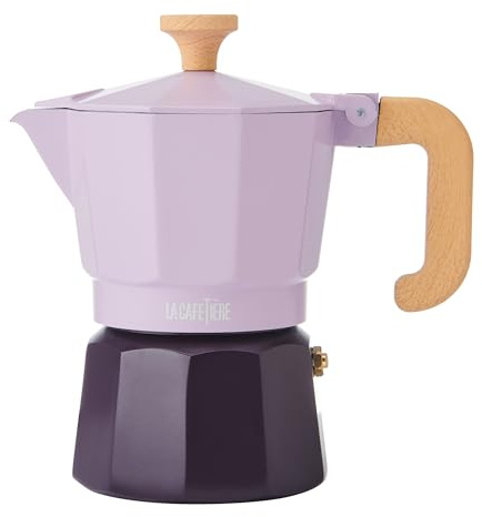 La Cafetière - Cafetière 3 Tasses Bicolore en Aluminium, Compatible avec Plaques à Gaz, Électriques et Céramiques - Cafetière Italienne Traditionnelle - Facile à Nettoyer à la Main - 150 ml, Violet