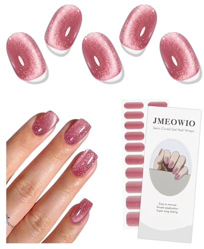 JMEOWIO Cat Eye Semi Cured Gel Strips Wraps Nail Art Sticker