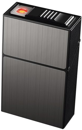 2 in 1 Aluminium Zigarettenetui mit Feuerzeug Elektronisch, für 20 Stück normale Zigaretten, Elegante Entwurf Aluminium Zigarettenbox mit Elektronisches Feuerzeug Aufladbar