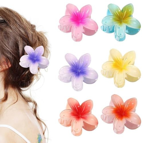 Funalix Fermaglio per capelli con fiori, 6 mollette hawaiane, grandi e antiscivolo, per donne e ragazze, capelli sottili, spessi, ricci, idea regalo (6 colori)