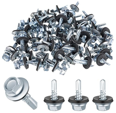 XxinXrong 200 tornillos autorroscantes para chapa trapezoidal, tornillos autorroscantes hexagonales con junta, 4,8 x 16 mm, tornillos de perforación con arandela de sellado