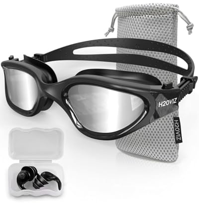 H20VIZ Swimming Goggles | Polarised, Anti-Fog, UV400 Protection, Anti-Leak, Includes Pro Swim Ear Plugs | Men Women Teens (Black - Silver)