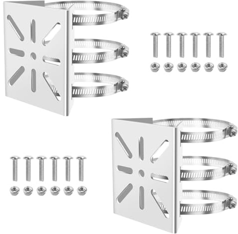 2 Piezas Soporte de Montaje en Poste de Cámara con Seis Abrazaderas | Ajustables (20 cm), Juegos de Soporte Universal para Cámara para Cámaras Domo, Cámaras IP, Cámaras CCTV, Paneles Solares