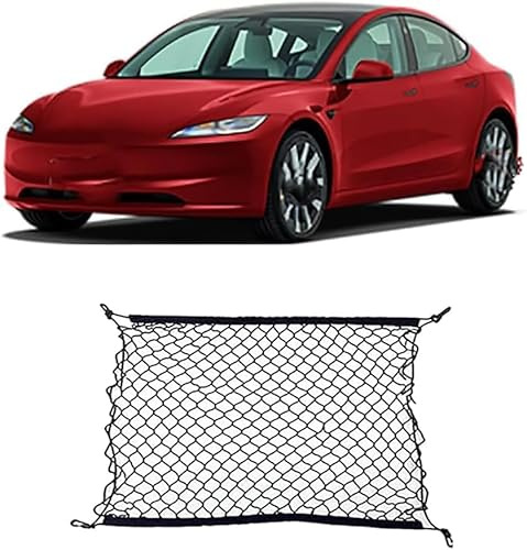 RQLCS Car Boot Cargo Net for Tesla Model 3 Y 2019 Plug-in Electric 2017~2023, Boot Nets Storage Nylon Net Elastic Mesh Organizer Net Adjustable Elastic Load Securing Net