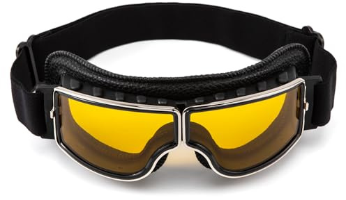 evomosa Motorradbrille Vintage Brille Retro Fliegerbrille PU-Leder Faltbar Winddicht Brille für Männer und Frauen brillen