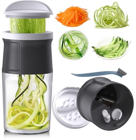 Spiral Cutter Vegetables with Container- 4 in 1 Zucchini Spiral Cutter Vegetable Cutter Spaghetti Vegetable hobel para espaghetti de verduras, Zucchini, Moretas, Cebollones, Carrotes, Patatas