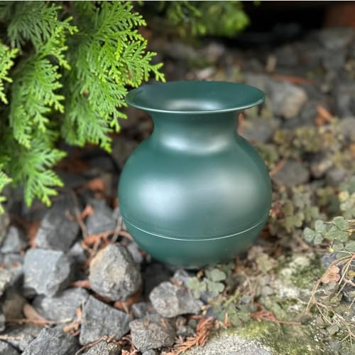 eberin365 GRABWELT - Friedhof Grabvase 22cm - Grabblumenvase Bergisch Grün - Steckvase fürs Grab - Bauchige dekorative Gesteckvase