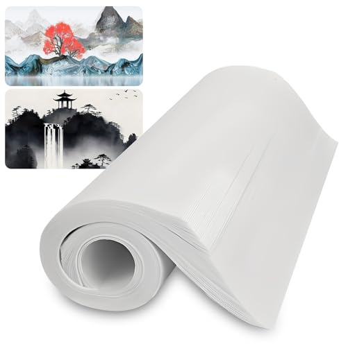 100 Stück Reispapier Xuan Papier, 36 x 26 cm Reispapier Kalligraphie Druck Paper Chinesische Kalligraphie Papier für Chinesische Japanische Kalligrafie Tusche Malerei