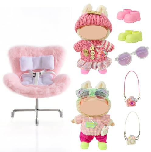 SwiftServ 17cm Doll Car Seat and Clothes Set (No Dolls), Includes Doll Seat and 2-Pack Doll Clothes, Perfect for Play and Display, Doll Outfit Accessories for Collectors