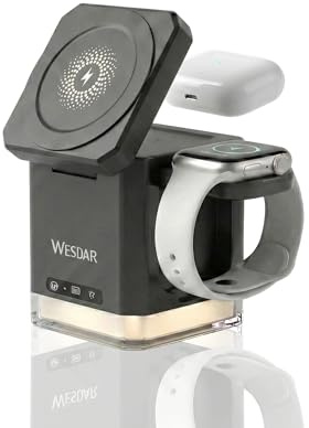 WESDAR 3 in 1 Magnetico Caricatore Wireless per iPhone 15W Compatibile,Stazione di Ricarica Magnetica 15W per iPhone 17/16/15/14/13/12 - Base Pieghevole(NERO)