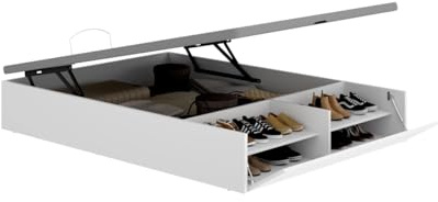 DEKIT Canapé Abatible LAN 135x190 cm Blanco con Zapatero Integrado | Gran Capacidad de Almacenaje | Tapa 3D Transpirable y 4 valvulas de aireación | Pistones Hidráulicos | Reforzado