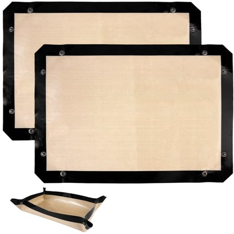 Juego de 2 Laminas de Silicona para Horno 42 X 29,5 cm, Tapete Silicona Horno con Diseño de Botón de Presión, Revestimiento Antiadherente, Sin BPA para Colocar Alimentos, Amasar Masa y Hornear Postres