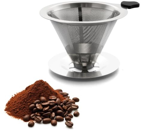 HUANR Edelstahl Filterkaffee Aufsatz, Kaffeefilter Edelstahl | Wiederverwendbar Kaffee Filter Aufsatz, Geeignet für Filterkaffee Büro und Heimgebrauch