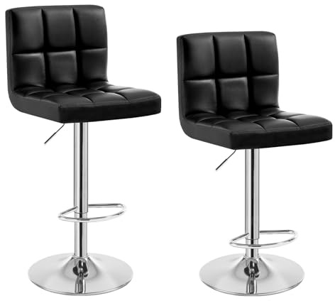 WOLTU Barhocker 2er Set, Barstuhl Höhenverstellbar, PU-Bezug, Schwarz | Drehbarer Bar Stool mit Rückenlehne, Fußstütze, Robuster Metallrahmen, für Küche und Hausbar
