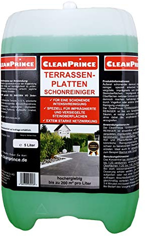 5 Liter CleanPrince Terrassenplatten Schonreiniger für imprägnierte und versiegelte Flächen, besonders schonend, Steine Ausblühungen Zementreste Marmor Granit Natursteine