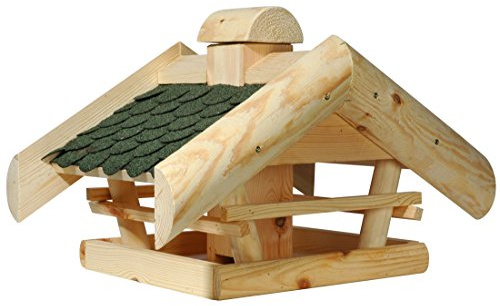 dobar® 98510e Vogelfutterhaus Massiv - Vogelhaus mit Futtersilo - Vogelvilla mit Bitumendach - Futterstation für Wildvögel - Vogelfutterspender aus Massivholz - 49 x 39 x 30 cm - Grün