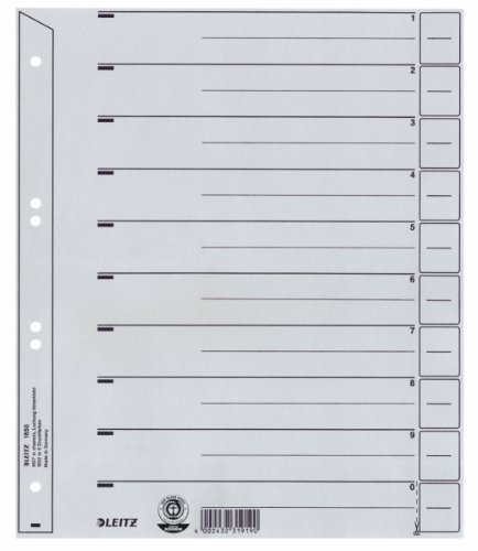 Leitz 16500085 Trennblatt, A4, Karton, Überbreite, grau, (grau, 200er)