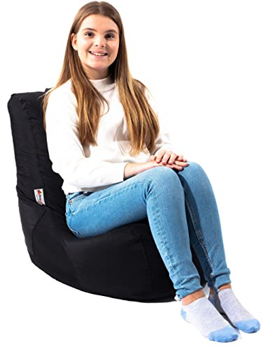 MaxiBean Bean Bag Chair Seat Indoor Or Outdoor Garden Beanbag Kids Gaming Recliner Cushion With Filling Included (Black)