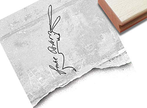 Stempel Osterstempel FROHE OSTERN handschriftlich mit Hase - Textstempel für Ostergrüße Karten Geschenkanhänger Geschenk Osterdeko - zAcheR-fineT