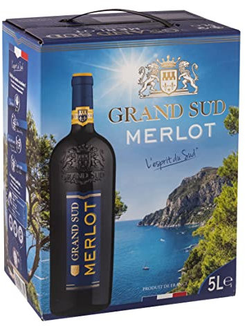 Grand Sud - Merlot aus Süd-Frankreich - Sortentypischer Trocken Rotwein - Großpackungen Wein Bag in Box 5l (1 x 5 L)