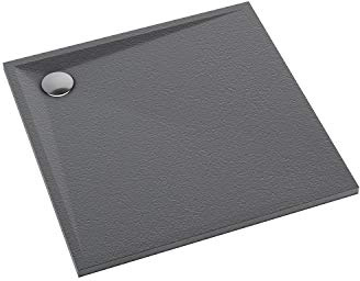 Sellon24® Duschtasse Duschwanne quadratisch Acrylwanne Acrylschürze Stabilsound® walk in flach Anthrazit 80x80x3